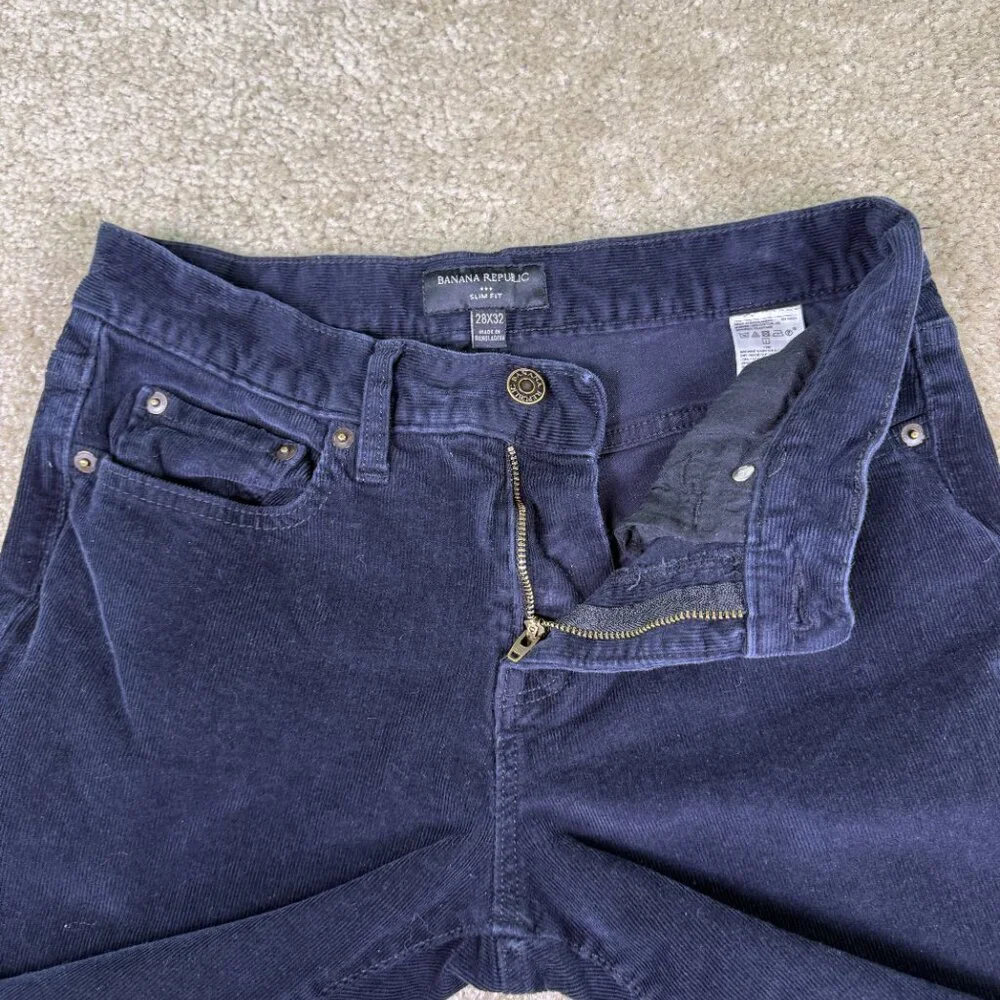 Banana Republic Corduroy Pants Mens Size 28x32 Slim Fit Navy Blue Jeans F228